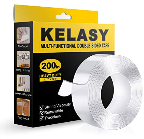 Double Sided Tape Heavy Duty,1.2 x 200,Nano Adhesive Mounting Tape for Walls,Adhesive Strips Strong Sticky Gel Grip Tape,Transparent Poster Tape Wall Tape for Picture Carpet Decoration