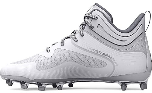 Under Armour Men's Command Mid Lacrosse MT TPU Cleat Shoe, (100) White/White/White, 10