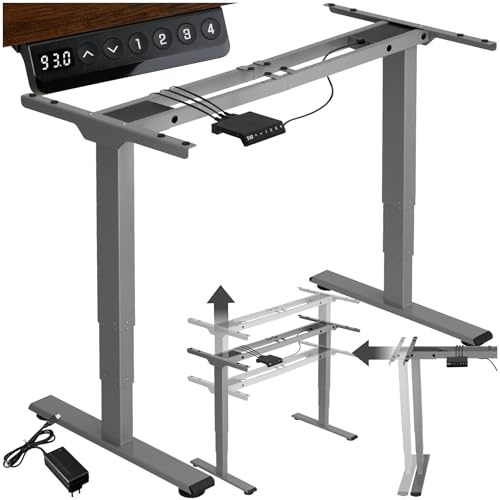 tectake® elektrisch höhenverstellbarer Schreibtisch, Metall Tischgestell für Schreibtischplatte, 110-168 x 60 x 60-125 cm, Memory Funktion, Kollisionsschutz, Belastbarkeit 100 kg, mit 2X Motor - grau