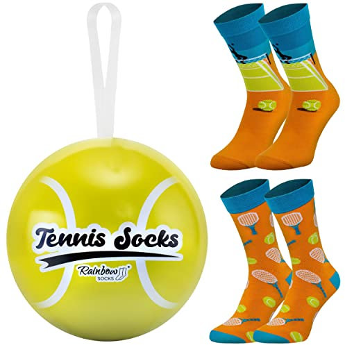 Rainbow Socks – Tennissocken In Einem Ball – Für Sportfans, Lustiges Geschenk Für Tennisfans, Ein Gadget Für Tennisspieler Und -Spielerinnen - 2 Paar - Größe 36-40