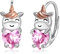 Regalos de unicornio para niñas Pendientes de aro de plata de ley 925 Pendientes de unicornio Pendientes de animales hipoalergénicos Aros de cristal rosa Regalos de joyería para mujeres