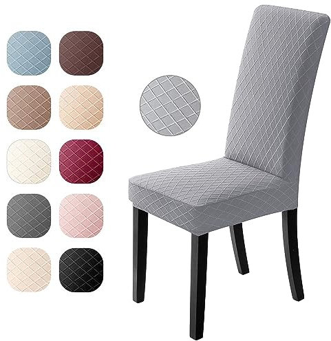 Stuhlhussen 6er Set Universal Stretch Stuhlhussen Moderne Jacquard Husse Abnehmbare Stuhlbezug Abdeckung Esszimmer überzug Bi-Elastic Spannbezug,für Bankett Deko und Hochzeit Partys(Hellgrau,6 er Set)