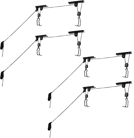 Set of 4 Bike Hangers for Garage - Hoist Pulley System with 100lb Capacity - Overhead Ceiling Storage for Bicycles or Ladders by RAD Sportz