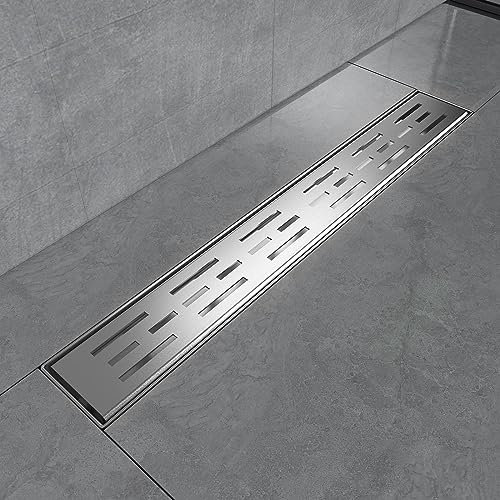 EMKE Duschrinne 50cm Edelstahl Duschablauf Komplettset Bodenablauf Extra Flach Duschabfluss Dusche Siphon mit Geruchsstop/Haarsieb Randablauf