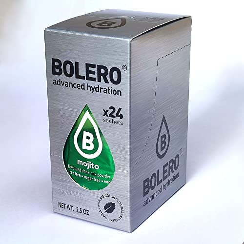 Bolero Drink 24 bolsitas 3 gr Sticks Frutas Preparado Polvo Soluble Para Bebida Fresca en Agua Producto, 72 gramos endulzado con stevia (Mojito)
