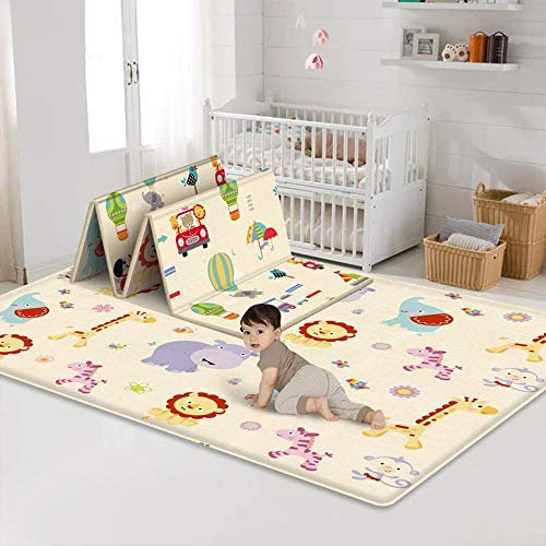 Awoeorsty Tapis de Jeu pour Enfant Bébé - 180x100x1cm, en Mousse Épais, Pliable et Reversible - Imperméable, Double Face, Tapis d'Éveil pour Bébé