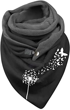 Foulard triangulaire pour femme - Noir - Avec boutons - Grande écharpe en cachemire - Écharpe triangulaire - Cape - Bavoir triangulaire, d, taille unique