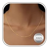 LOLIAS Colliers pour femme en argent sterling 925 cadeau femme collier argent or 14 carats ras du cou perles chaîne argent collier plaqué or femmes mariées sœurs amis anniversaire, Argenté