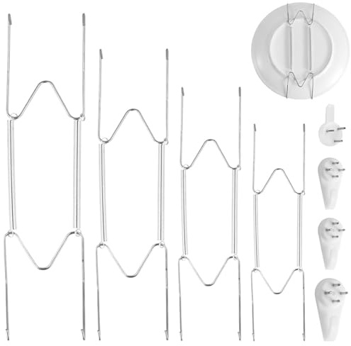 NQEUEPN Confezione da 4 Ganci per Piatti da Parete, 15,24/20,32/25,4/31cm Appendini Per Piatti Acciaio Inossidabile Ganci per Piatti Portapiatti da Muro per Decorativi Piatti Arti Antiche (Argento)
