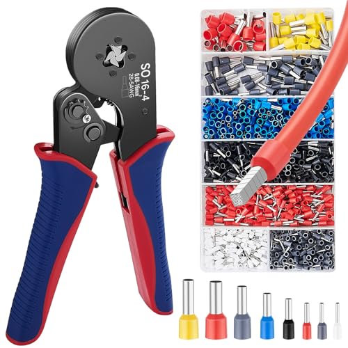 GOOPOOL Crimpadora Terminales Electricos, Kit de Herramientas para Engarzar Férulas, Conectores de Férulas Dobles y Simples, Alicates para Engarzar Cables (0,08-16 mm²)16-4 con Terminal de 1200 piezas