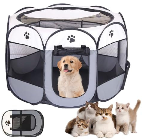 Dhqkqg Welpenlaufstall Tierlaufstall Faltbar für Hunde, 74×74×43CM Wasserdichtes Tierlaufstall Faltbar, Hundelaufstall Für Wohnung,Welpenlaufstall Für Drinnen Freigehege, Für Hunde, Katzen, Kleintiere