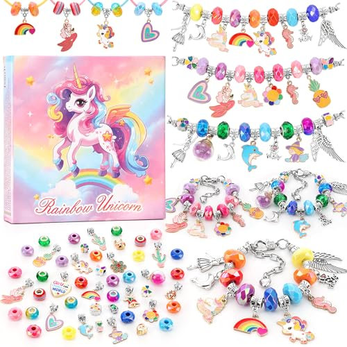 Tomylv Geschenke für Mädchen, Schmuck Basteln Mädchen, Regenbogen Bastelset Kinder ab 6 Jahre, Armbänder Selber Machen, Kinder Spielzeug ab 5-12 Jahren, Weihnachts- und Ostergeschenke