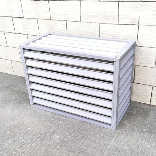 Outdoor Air Conditioner Cover Privacy Fence All Weather Anti-Theft Heavy Duty Aluminum Air Conditioner Cover Freestanding Room Divider with Slats Barrier Fence for Pool Equipment White