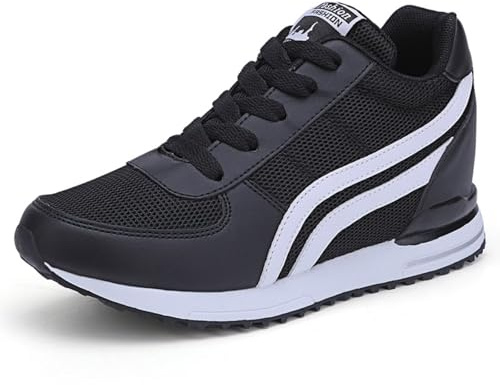 MIEHUIAI Sneakers con Zeppa Donna Alte Scarpe da Ginnastica Sportive Traspiranti High-Top Casual Tennis Plateau Scarpe con Tacco Interno 7 cm(Nero,37 EU)