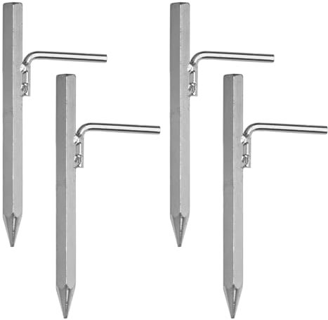 Lot de 4 piquets d'ancrage au sol de 20 cm avec crochets en L en acier galvanisé - Piquet robuste pour une fixation sûre des tentes, des pavillons et des bâches - Idéal pour les sols durs et le
