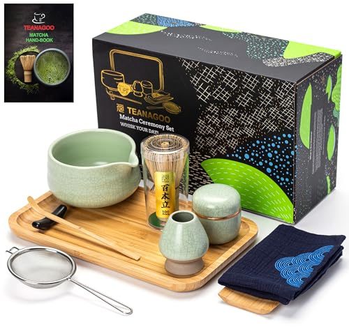 TEANAGOO Matcha, set di frusta per matcha, in bambù (chasen), cucchiaio (chashaku), porta frusta per matcha, set per preparare il tè. O38, kit per tè verde in polvere