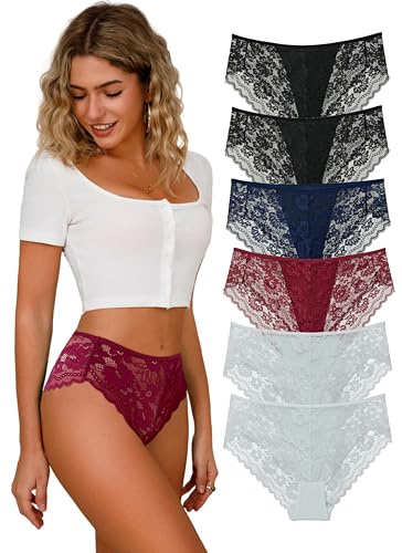 APRSEA Womens Lace Knickers Sexy Lace Trim High Waist Knickers Floral Embroidered Sexy Breifs Breathable Underwear Full Coverage Blcak Red White Ladies Breifs Blue Seemlesspants Multipack L