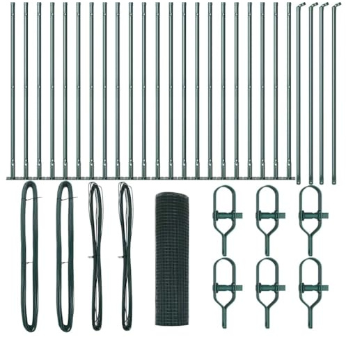 vidaXL Recinzione in Metallo Saldato con 13 Pali Flangiati Verde 0,5X50M Acciaio Durevole Soluzione di Recinzione per Esterni per Giardini Set Recinzione Moderna Metallo Rotolo Perimetrale Materiale