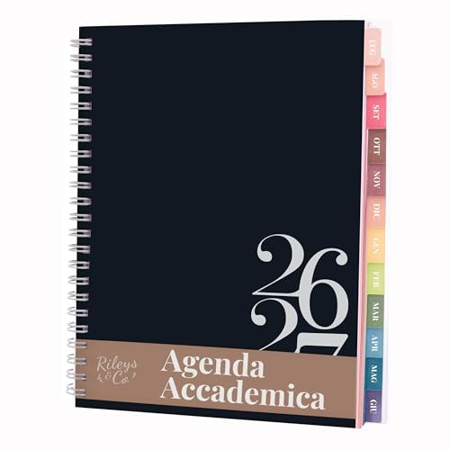 Rileys 2026-2027 Agenda Accademica Classica, 20x15cm (Nero, Italiano) | Copertina Flessibile, Agenda per la Scuola e il Lavoro