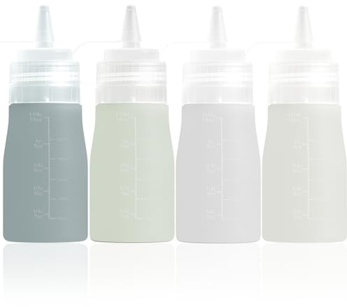 Mrsdry Bottiglie per condimenti, in silicone, da 350 ml, per salse, contenitore per condimenti a prova di perdite, con coperchio intercambiabile, facile da spremere, per olio, miele e condimenti