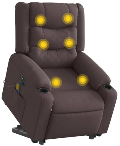 Owoxanthellate Fauteuil de massage électrique marron foncé avec aide au lever - 77 x 93 x 99 cm - Housse en tissu - 6 points de vibration - Fonction couchage à 135° - Pour salon, chambre à coucher