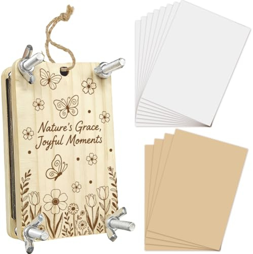 PRESSINART Blompressset 5 x 8 cm 4 lager träblompress fjäril träpåsbrädor verktyg pysselset vår sommar gör-det-själv blombukett bladkonservering konst för