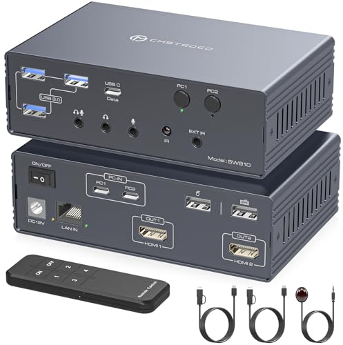 VEDINDUST 4K 120Hz KVM Switch Docking Station per 2 Laptop e 2 Monitor, Dock Thunderbolt con 2 Porte USB-C MST 1G, Ethernet 1G, Porta per Cuffie e Microfono, supporto per la Modalità Estesa