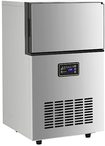 Isbitsmaskin silver 45 kg/24 h rostfritt stål köksredskap isbitsmaskin med kompressor för hushåll, fest, matsal och restaurang, snabb istillverkning, tyst drift