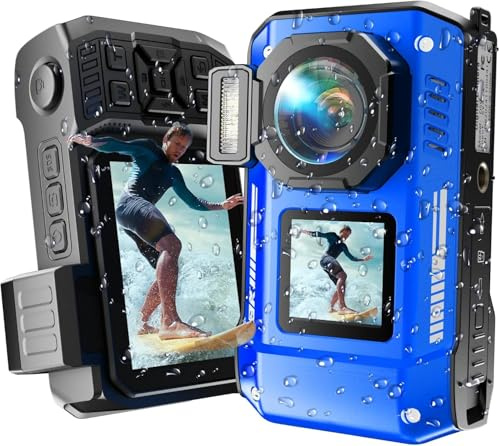 MaxMango D50 33FT Fotocamera Subacquea, 8K 70MP Macchina Fotografica Impermeabile con Doppio Schermo, Batteria 2500mAh, Fotocamera Digitale per Snorkeling Nuoto Surfing, 16GB, Blu
