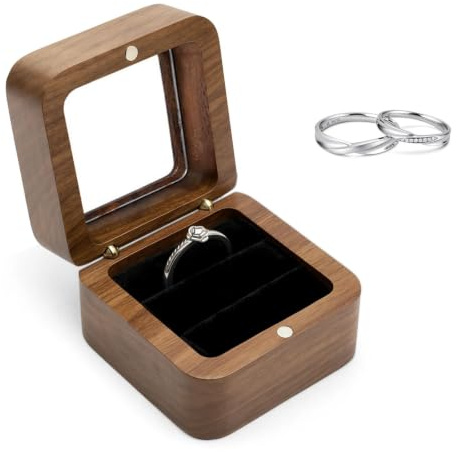 TIANLIN Caja Anillo Compromiso 2 Anillos, Cuadrado, Marrón, 55 x 55 x 38 mm