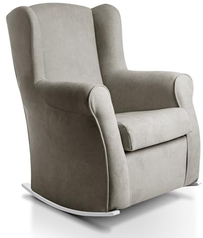 SUENOSZZZ-ESPECIALISTAS DEL DESCANSO Sillon orejero balancin Blanco Carla (Sillon Lactancia) Sillón tapizado Antimanchas acualine Color Gris. Mecedora para Dormitorio, Salon o habitacion de Bebe