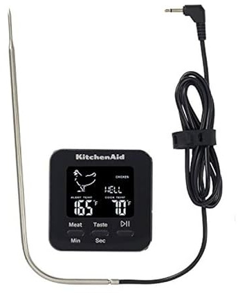 KitchenAid KQ906 Programmable Wired Probe Thermometer, TEMPERATURE RANGE: -40F to 482F/-40C to 250C, Black