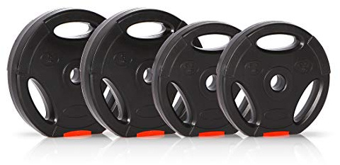 Ultrasport weight plates, 4 dumbbell weight set, 2x 2.5 kg, 2x 5 kg, standard 30 mm hole, can be used with dumbbells and barbell bars, with grips for free training