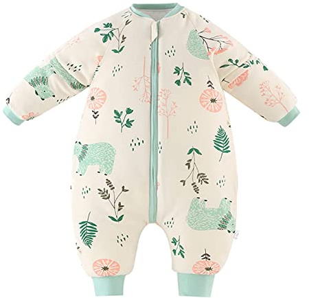 Bebé Saco de Dormir para Niños Niñas Manga Separable con Piernas Algodón Pijama Cremallera Mamelucos Mono Invierno Traje de dormir 3-4 años,amarillo(3.5Tog)
