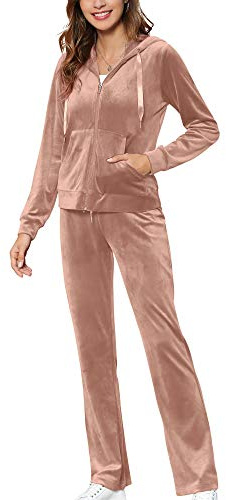 MessBebe Womens Velour Tracksuits Set Sweatsuit Hoodie Top and Jogging Pants Casual Loungewear 2 Piece Sportswear