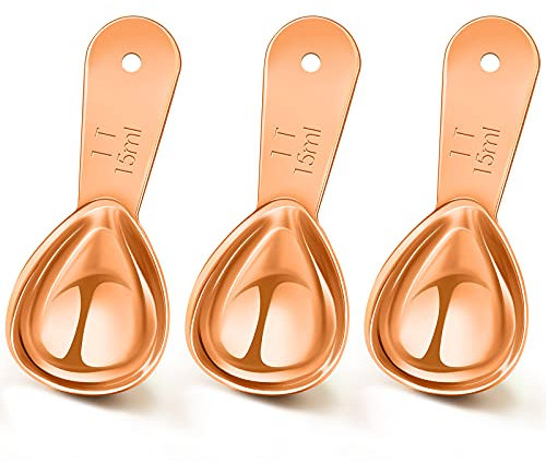 Patelai 3 Pieces Coffee Scoop Tablespoon Short Handle, 15 ml, Rose Gold