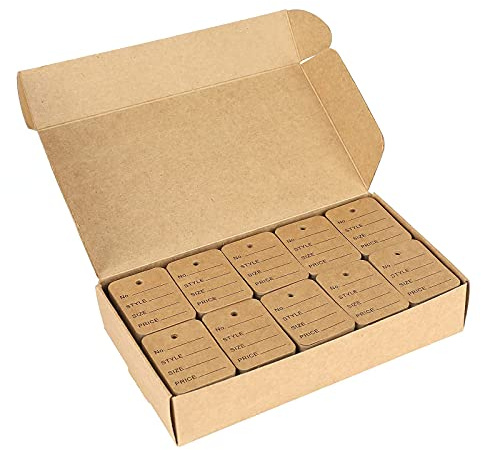 G2PLUS 1000 PCS Price Tags, 1.94x1.38 in Kraft Paper Tags, Clothes Size Labels Coupon Tag, Unstrung Marking Tag with Exquisite Box Package for Garage Sales, Clothing, Retail Pricing