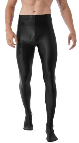 Alvivi herr strumpbyxor glans leggings snäva byxor nylonstrumpbyxor långa underbyxor underkläder sovbyxor underkläder sexiga underkläder M-XL, svart, XL
