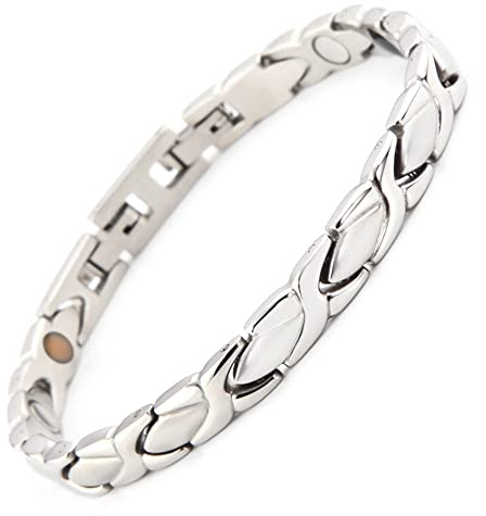 HAQI Bracelet magnétique pour femme, bracelet en titane d'interconnexion en forme de X avec outil de réglage et boîte cadeau (20cm, Argenté)