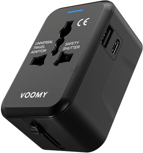 VOOMY Adattatore Universale da Viaggio, Presa Universale da Viaggio con 2 USB, Adattatore Presa Universale per 150+ Paesi, Spina Adattatore Americana Inglese Australiana Europa