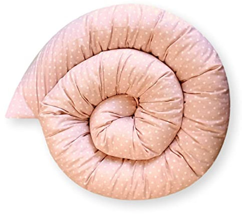 Bebeloo Bettschlange Bettkissen Seitenschläferkissen Nackenrolle Schlafkissen Kuschelschlange Stillkissen Zierkissen Zugluftstopper Body Pillow Baumwolle (Rosa Punkte, 140 cm)