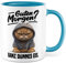 Tasse mit Spruch lustig Katze Morgenmuffel Witz Geschenkidee Kaffeetasse Humor Geschenk für Verschlafen Kaffeebecher Witz Becher (Weiß & Blau)