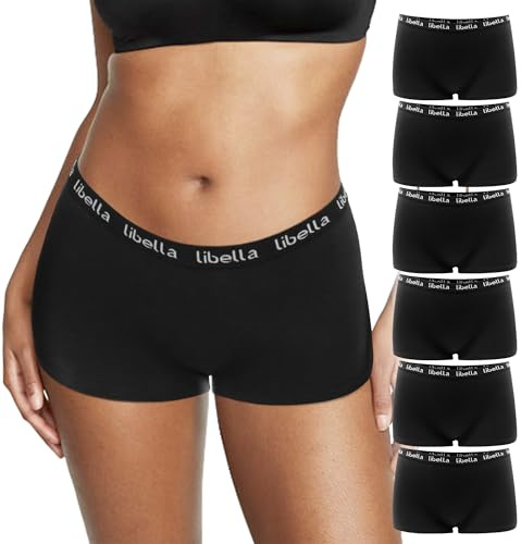 Boxershorts dam bomull, hipstertrosor damkalsonger damtrosor i 100 % bomull steg, ventilerande boxershorts underkläder kvinnor, hotpants dam, 6-pack 3429