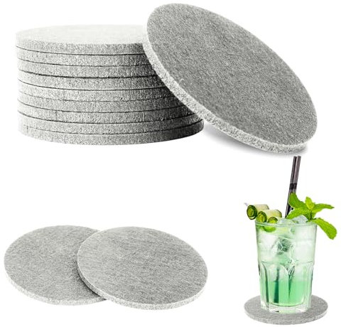 20 Stück Rund Untersetzer für Gläser Filzuntersetzer Glasuntersetzer Waschbare Filz Untersetzer Tischuntersetzer Grau Getränkeuntersetzer für Tassen Bar Glas