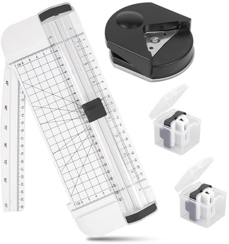 Misazy papierschneider a5 papierschneidemaschine mit 2 Ersatzklingen und Eckenabrunder, schneidemaschine papier, papier schneidegerät, schneidegerät papier, Kann 10 Blatt Papier schneiden