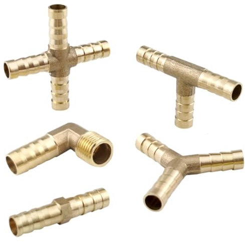 NTRUXZP 5 Stk 8mm Messing Schlauchtülle T Stück, T Schlauchverbinder Y Stück Messing Schlauchstutzen 3 Wege Verbinder 8mm Schlauchverschraubung für Luft Wasser Gas Öl Rohr
