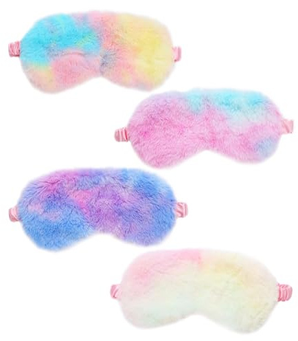 EUPSIIU 4 Pezzi Simpatiche Mascherina per Dormire in Peluche, Maschera Occhi per Dormire Antiluce per Donna Bambina, Benda Occhio Traspirante Maschera di Sonno Copertura degli Occhi per Ragazzi