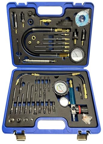 Kompressionstester, 46-tlg Kompressionsprüfer Diesel Benzin Kompressionstester Druckverlust Tester Motoren Prüfer Kompatibel mit Diesel Benzinmotoren PKW LKW Bus Landwirtschafts Schiffsmotoren
