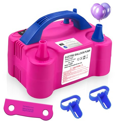 Balloon Pump Electric, 220V 600W Double Nozzle Air Pump Balloon Blower for Party Decoration with Tying Tool (Rose Red)