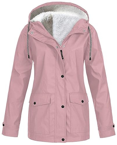KBOPLEMQ Chaqueta de lluvia para mujer, impermeable, con forro, chaqueta de entretiempo con capucha larga, chaqueta de softshell, chaqueta para exterior, para bicicleta, senderismo, chaqueta para